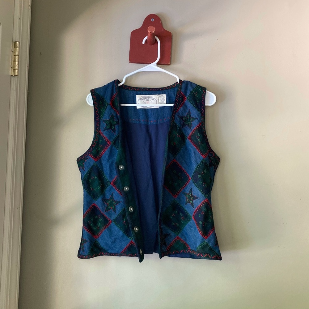 Vintage Eagle's Eye Blue & Green Patchwork Sweater Vest M
